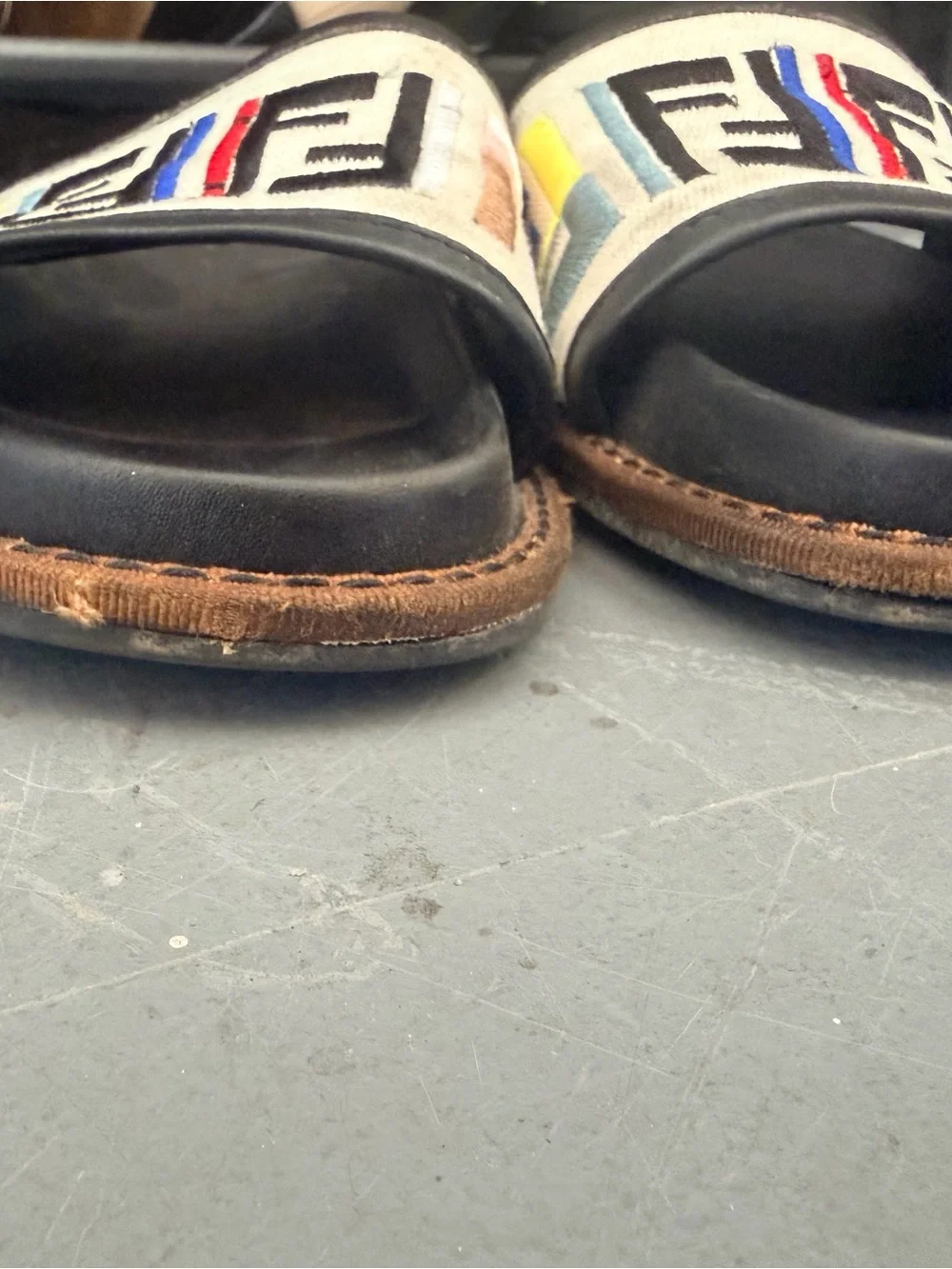 Fendi Zucca Multicolor Black Canvas Slide Sandals